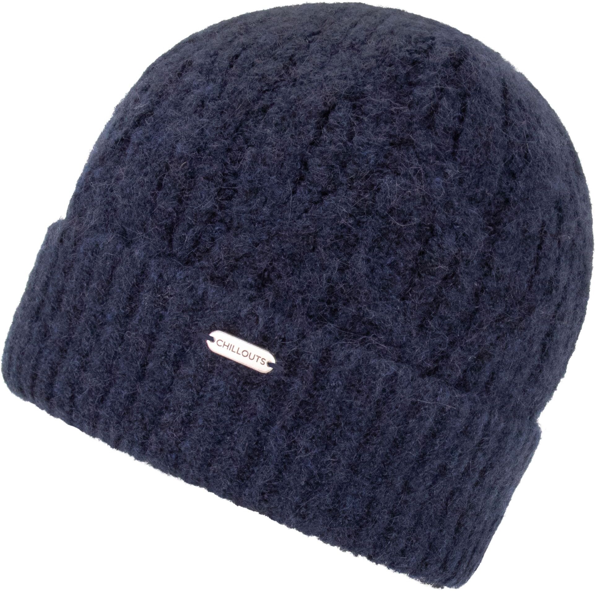 Beanie CHILLOUTS "Akina Hat", Damen, blau (navy), Materialmix, Zopfmuster, unifarben, Mützen Beanie, mit Zopfmuster, formbeständig, natürliche Wärmeisolierung navy Einheitsgröße