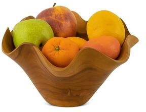 G6 Collection "Wood Wave-Edge Bowl - Hand Carved Decorative Fruit or Salad Bowl, Rustic Centerpiece - 9"" diameter x 6"" tall"