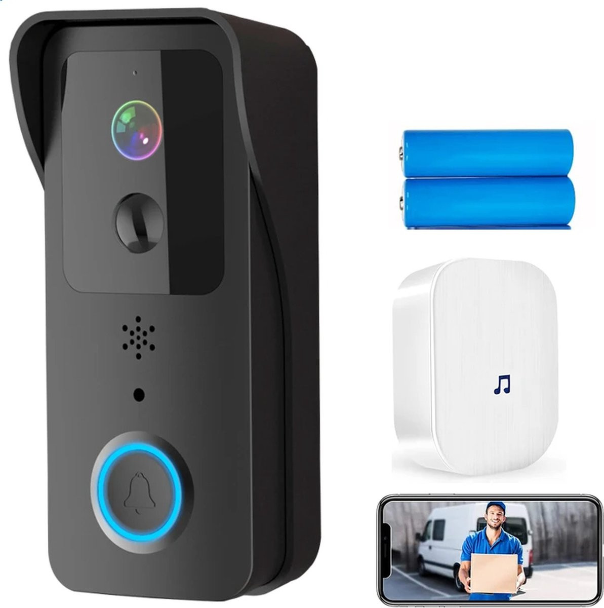 DrPhone LM7 Camera Deurbel met Binnenbel Set - Smart Wifi Deurbel met Tuya App Besturing - Waterdicht - Zwart