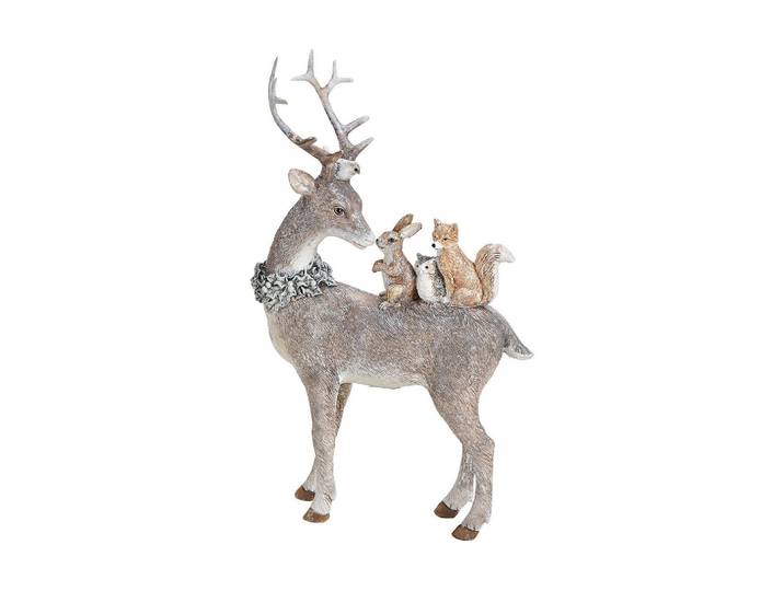 Weihnachtsfigur G.WURM G. Wurm Weihnachtsfigur Hirsch mit Tieren 16 x 26 x 5 cm , braun (grau weiß), B:16cm H:26cm, Dekofiguren, Weihnachtsfigur
