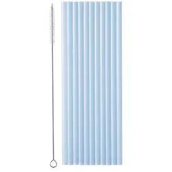 12 Plastikstrohhalme + Reinigungsbürste, 23 cm, hellblau, wiederverwendbar