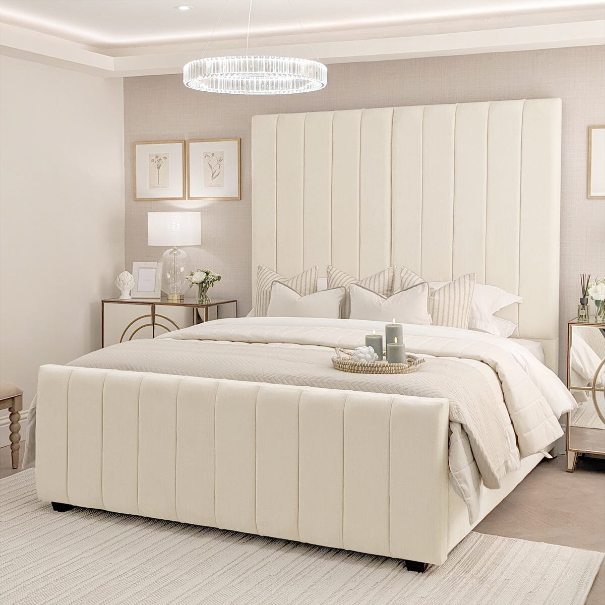 Zana Ivory Textured Luxury Panelled Bed, King / King