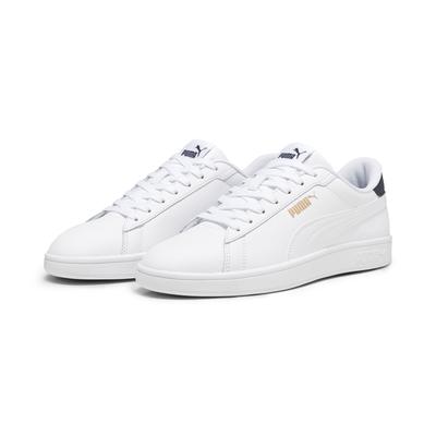 Sneaker PUMA "SMASH 3.0 L", Damen, Gr. 37, blau (puma weiß, puma navy, puma gold), unifarben, Schuhe Sneaker, mit sportlicher Optik, mit leicht profilierter Gummilaufsohle