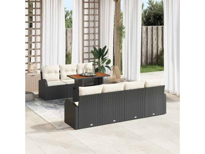 KTHLBRH Outdoor Sofagarnitur mit abnehmbaren Kissen Modernes Gartenmöbel Set mit Stauraum 8 pcs Garten Esszimmer Set Poly Rattan