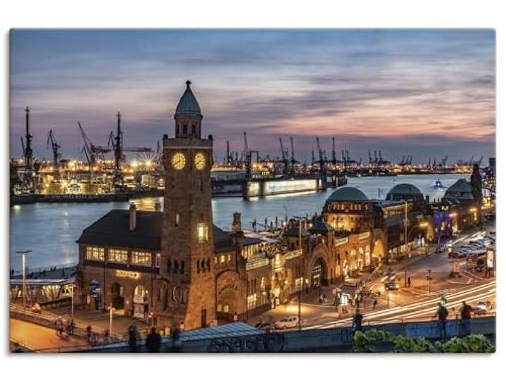 ARTLAND Wanddeko Leinwand Bilder Wandbild Stadtbilder Hamburg Hafen Landungsbrücken U2FG