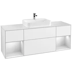 Villeroy und Boch Finion Waschtischunterschrank G451MTGF 160cm, Abdeckplatte white matt, Emotion, Regale White matt lacquer, Glossy white lacquer