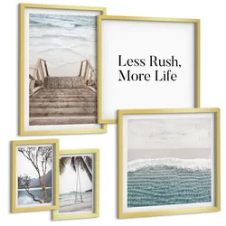 BILDER SET 5er Set - 50x50 cm & 20x30 cm & 40x60 cm Goldrahmen - Tropenurlaub