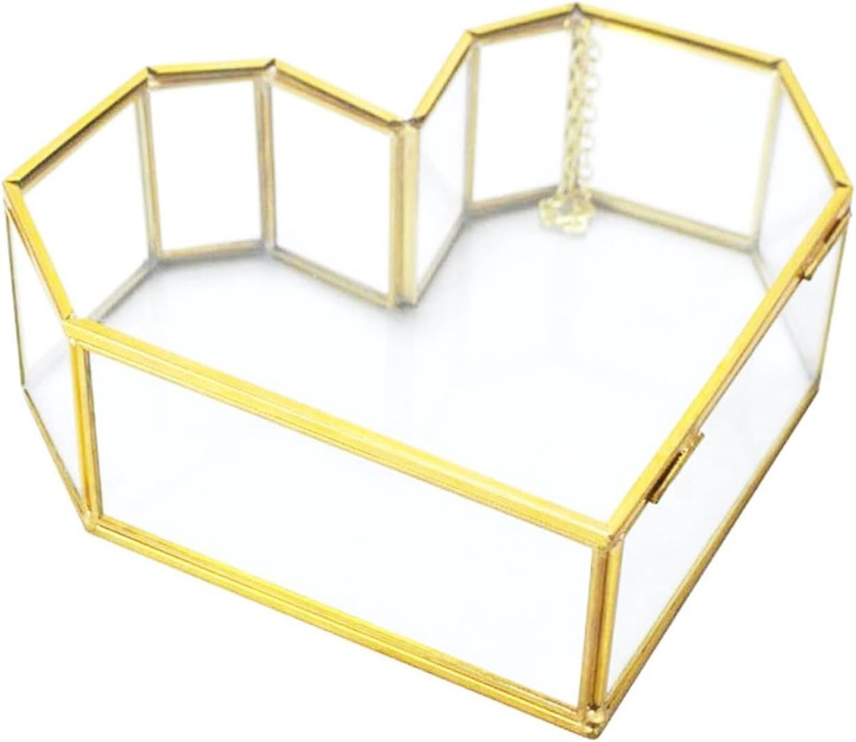 Gouden vintage sieradendoos met glazen display en hartvorm voor decoratie