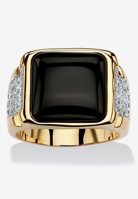 Men's Big & Tall Men's 14K Yellow Gold-plated Natural Onyx and Round Cubic Zirconia Cabochon Ring by PalmBeach Jewelry in Onyx Cubic Zirconia (Size 1