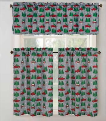 RT Designer Collection Christmas Tree Holiday Truck Kitchen Curtain Valance & Tier Set