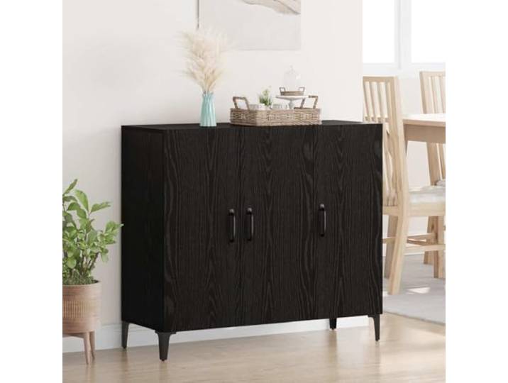 HEFZGDB Sideboard Weiß 90x34x80 cm Holzwerkstoff mit sechs Fächern Stauraum, Beistellschrank mit dekorativer Präsentationsfläche im Industrie-Design, klassisches Sideboard zur