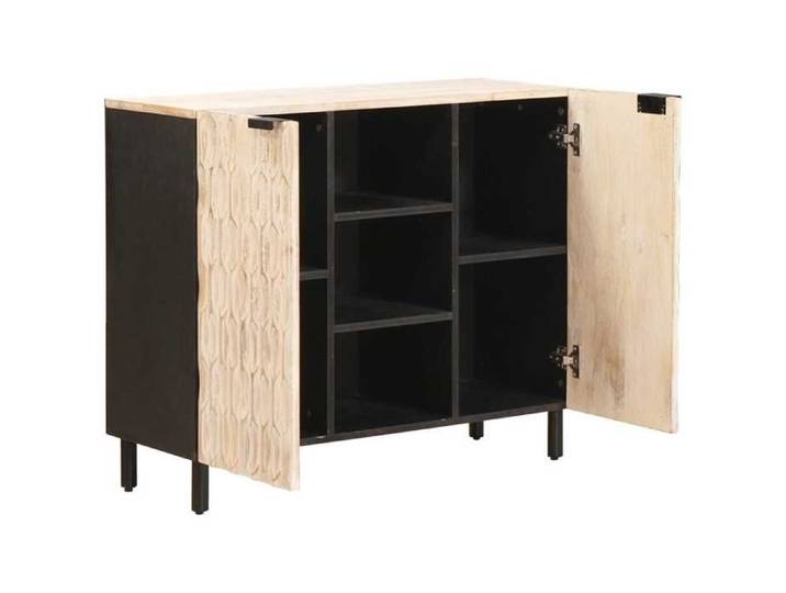 Sarazyj®Armoire de vitrine/Buffet bahut - KENNETH - Pour salon - avec étagère Finition Lavage Blanc 90x33x75cm - 591373