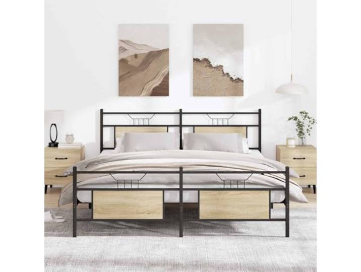 Metallbett ohne Matratze Sonoma-Eiche 183x213 cm Stahlgestell, Lattenrost, Stauraum unter der Liegefläche, Kopf- und Fußteil
