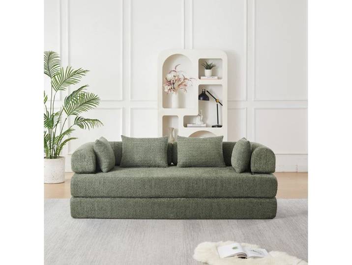 WOVREO Canapé-lit modulable 4-en-1 2 places en chenille vert dossiers réglables 4 coussins