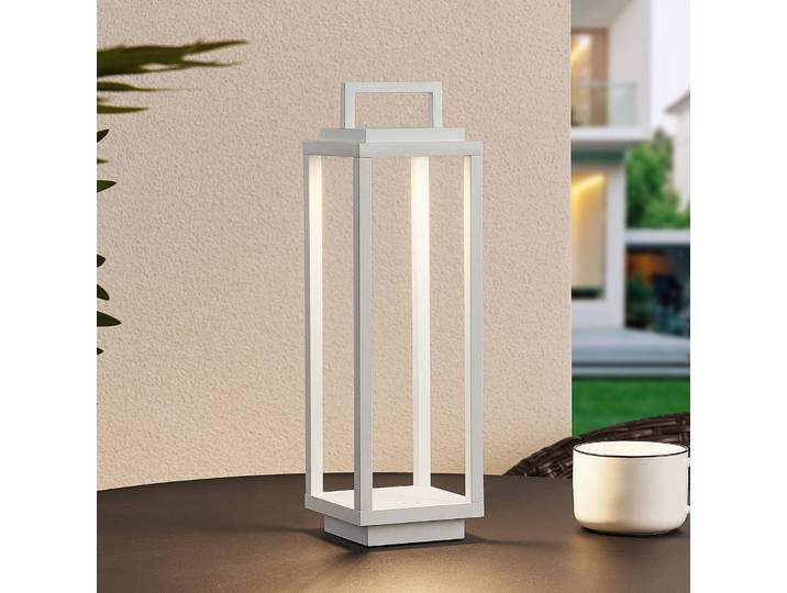 Lucande LED-Außenleuchte Mirina, weiß, Akku, Touchdimmer Mirina Lucande, dimmbar, weiß / opal, Aluminium, Modern