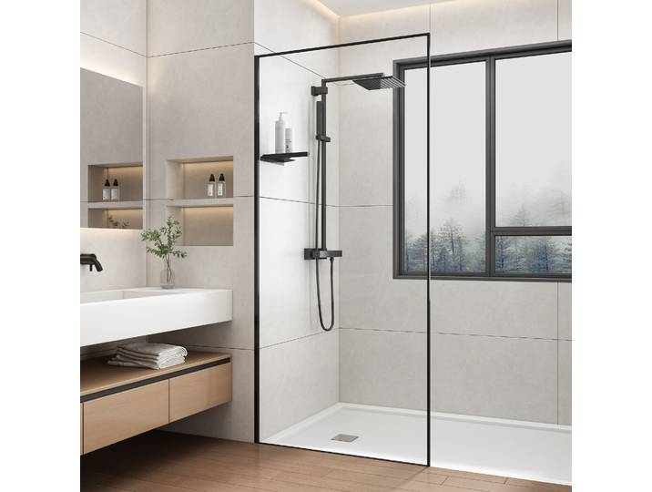Walk-in-Dusche WELLTIME Frame Plus , schwarz, B:90cm H:190cm, Duschwände, Walk-in-Dusche, Rundumrahmen aus hochwertigem Aluminium, Eckregal zur Stabilisierung
