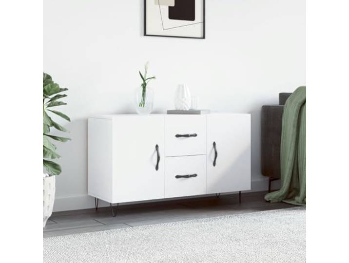 HEFZGDB Moderne Sideboards für Wohnzimmer in Weiß mit Metallbeinen und Holzwerkstoff, Sideboard mit Wandhalterung zur Sicherung für die Wohnungseinrichtung