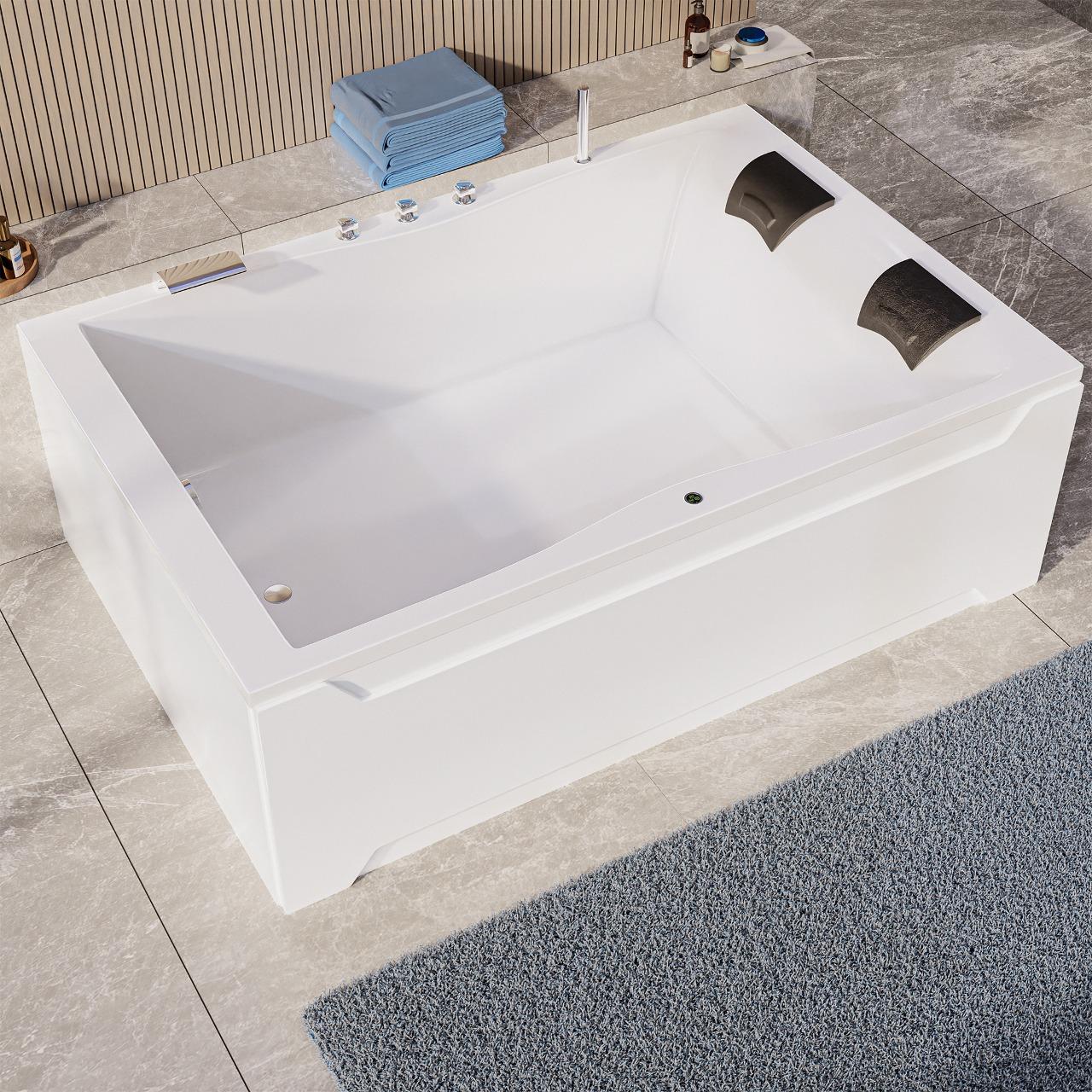 Aquade Acryl Badewanne 180x120cm Hamburg & Gestell + Schürze + Ab-/Überlauf + Nackenkissen + Armatur + LED