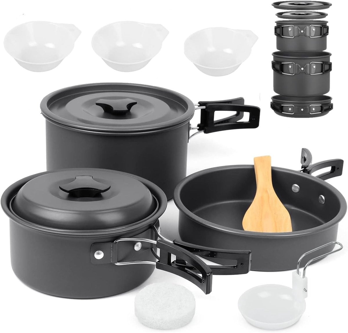 9-delige Opvouwbare Aluminium Kookset met Non-stick Coating in Grijs voor Camping en Outdoor