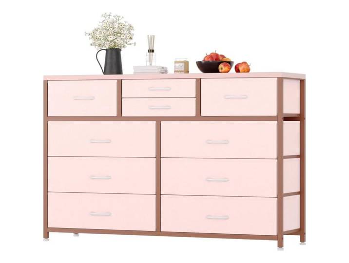 Commode à tiroirs - LUNSY - 10 tiroirs (6 grands 2 moyens 2 petits) - Dimensions 115x35x80 cm