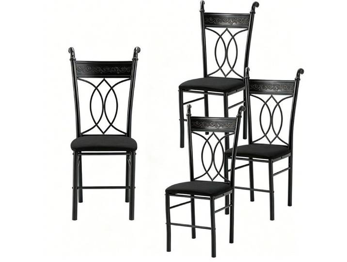 Salle À Manger Lot de 4 Chaises Ergonomique Structure Métallique pieds Rembourré Confortable Pour Espace Repas Entretien Facile