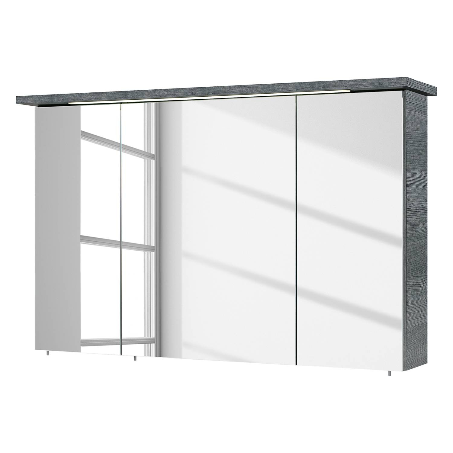 home24 Spiegelkast Cesa met LED-verlichting en schuifdeuren, grijs/grafietkleurig