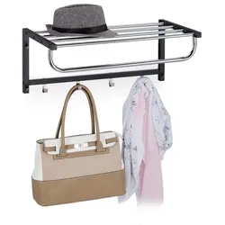Relaxdays Wandgarderobe mit Ablage Schwarz,Silber