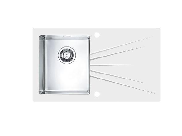 Alveus Karat - Spüle 860x500 mm, mit Ablaufsystembedienung, Glas weiß/Edelstahl 1102771