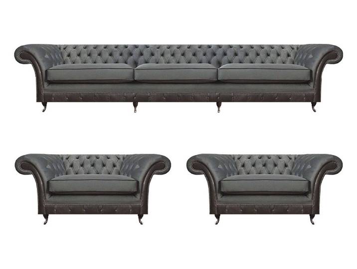 Xlmoebel Chesterfield-Sofa Elegante graue Chesterfield Polstermöbel Garnitur für Wohnzimmer, Hergestellt in Europa