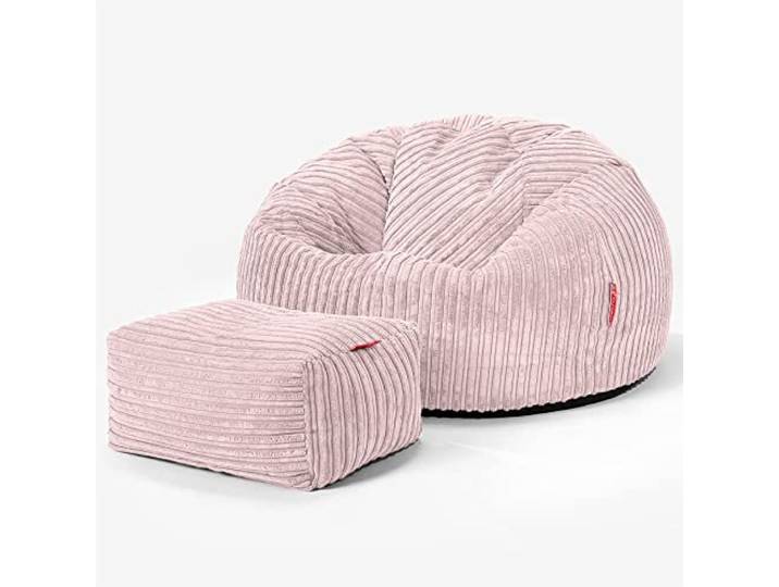Lounge Pug, Klassischer Sitzsack Sessel mit Hocker, Cord - Rosa