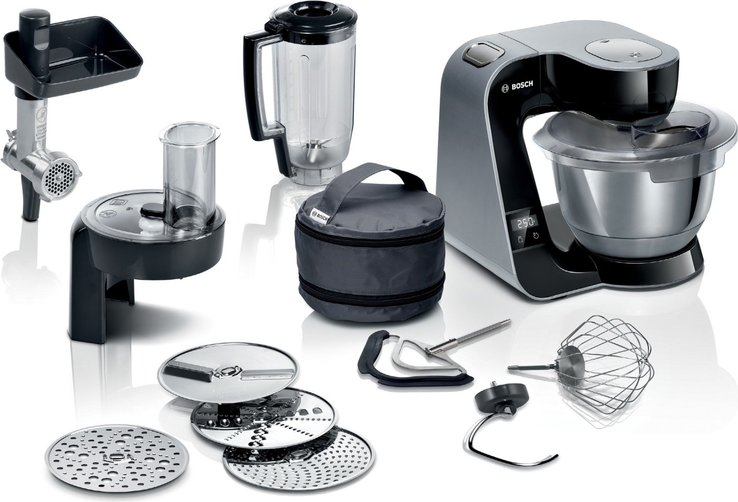 Bosch MUM5XC4E, 3,9 l, Schwarz, 1,1 m, 4 Disks, LED, Edelstahl