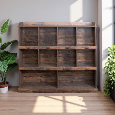 ZWYO HOSIMU "53.15"" 10-Shelf Bookcase with Cubbyhole Storage & Gallery Display Top, Particle Board Open Bookshelf for Living Room"