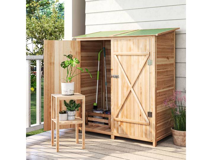 Outsunny Armoire de Jardin Bois 140x75x157cm Toit Asphalte