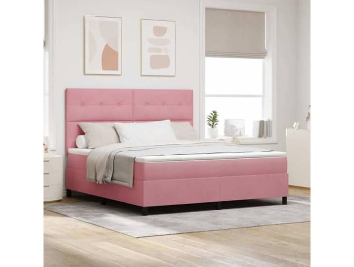 Stoffbezogen mit verstellbarem Kopfteil Modernes Design Holzwerkstoff Boxspringbett mit Matratze und verstellbarem Kopfteil Rosa 180x200 cm Stoff Polsterbett mit Topper Taschenfederkern