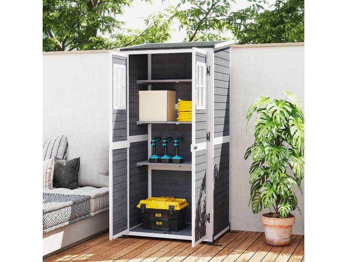 Outsunny Abri Jardin Bois Gris Clair 91x69x192cm Toit Asphalte