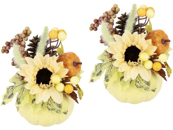 Gestecke I.GE.A. Sonnenblume , beige (creme), B:13cm H:18cm L:12cm, Obermaterial: 60% Polyester, 40% Kunststoff, Kunstpflanzen, Gestecke, Herbstblumen