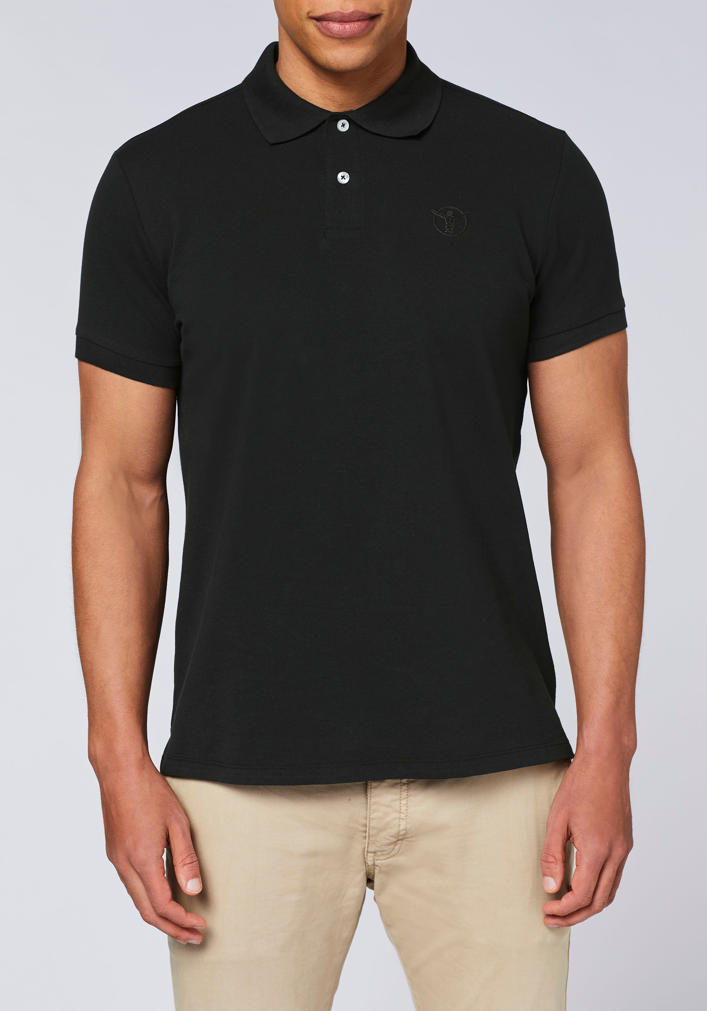 Poloshirt CHIEMSEE, Herren, Gr. S (44/46), schwarz beauty, 100% Baumwolle, unifarben, regular fit, ohne Ausschnitt, gerader Abschluss, Shirts, - ideal für Sport & Freizeit