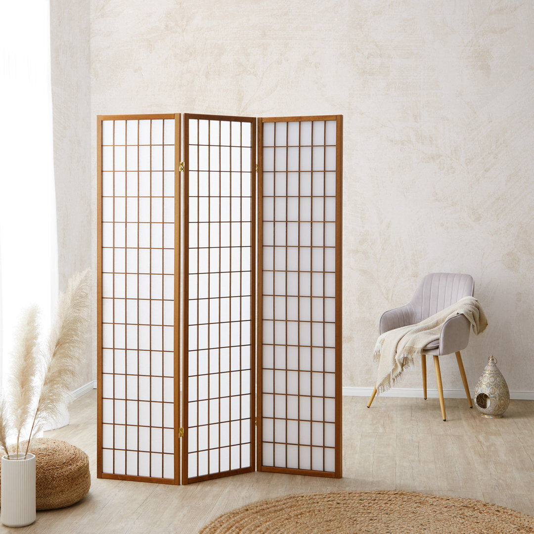 World Menagerie Room Divider Sawtelle Screen Partition Shoji Room Divider Wood White/Tan