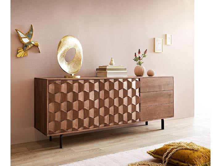 DELIFE Sideboard Fevo 175 cm Akazie Braun 2 Türen 3 Schubfächer L-Fuß