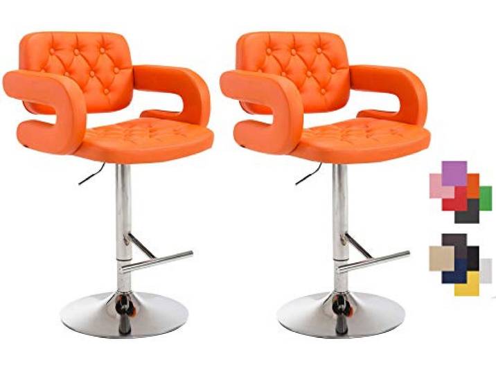 CLP 2er Set Barhocker Dublin Kunstleder Mit Armlehne I Drehbarer Thekenhocker Mit Fußablage I Höhenverstellbarer Barstuhl Farbe orange