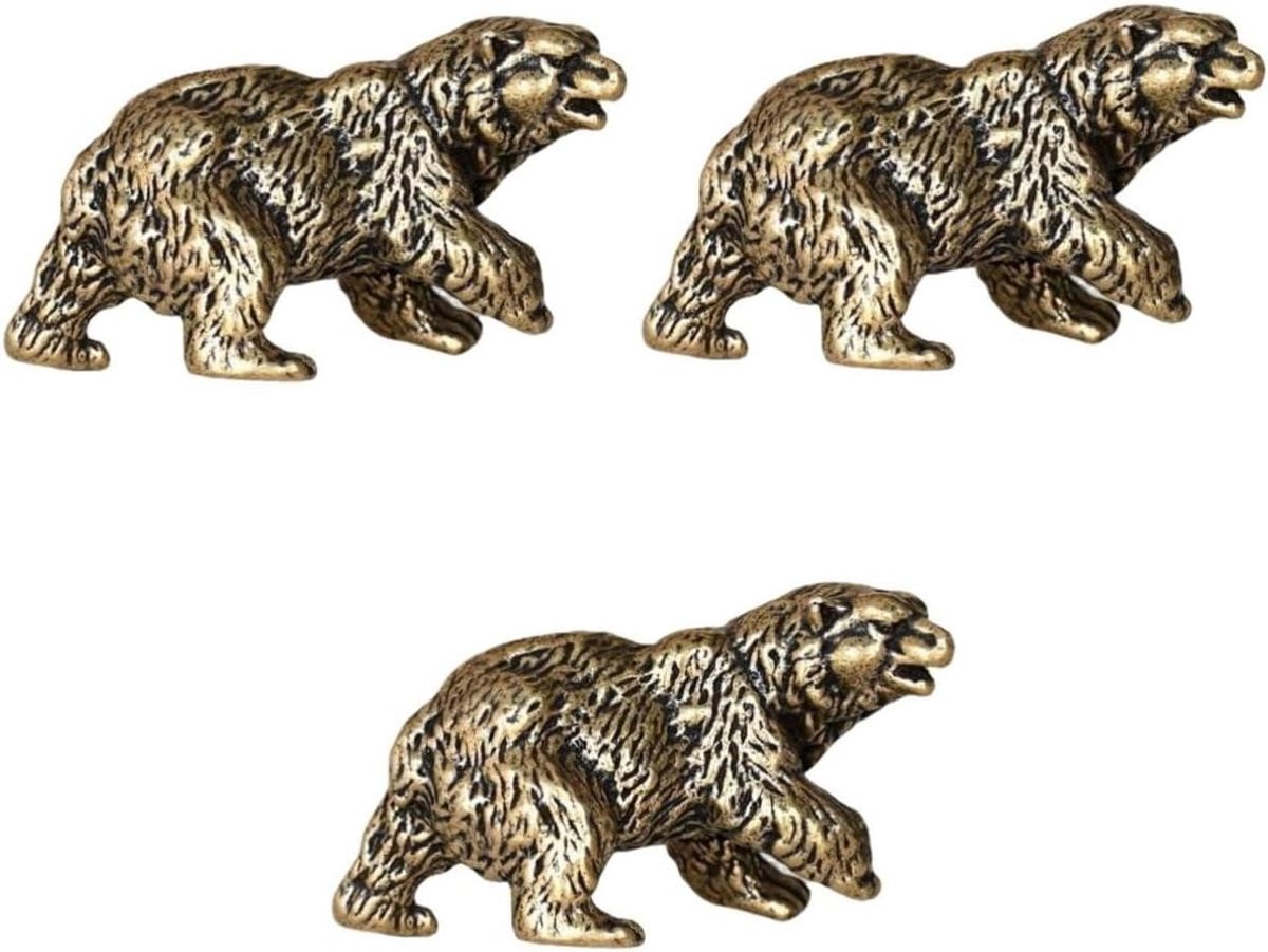 Set van 3 goudkleurige bronzen dierfiguren voor decoratie op een bureau of tafel