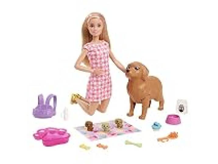 Barbie Poupée et Animaux avec Chienne et Ses Chiots