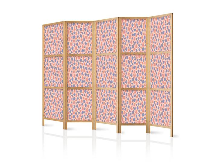 Muralo Paravent Japanischer 5-tlg 225x172 cm Buntes Tiermuster, Rosa, Holz, Pinie, Abstrakt, Rechteckig, 225x172x3 cm, Wohnzimmer, Raumteiler, Paravents