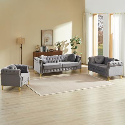 Loedds Velvet Chesterfield Sofa with Tufted Detail & Pillows & Nailhead Trim