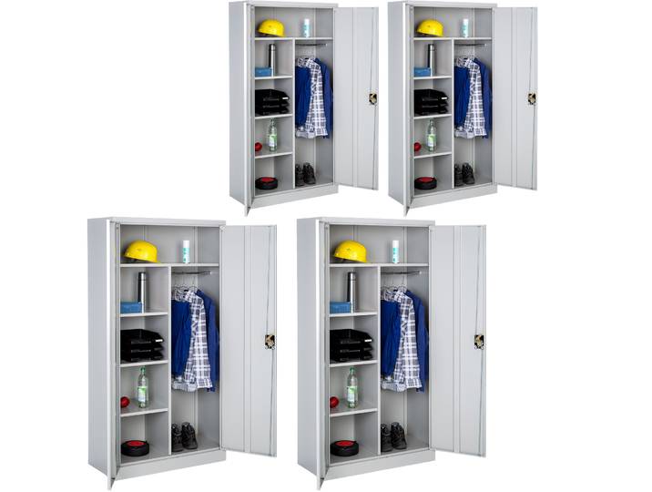Lot de 4 Vestiaires métallique comprenant 6 casiers et 1 penderie intégrée 180x90x40cm - gris