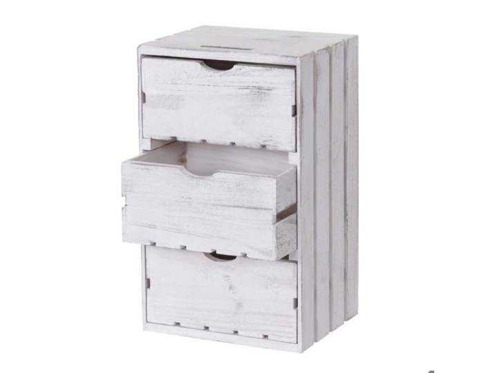 Commode petit meuble de rangement en bois style vintage 3 tiroirs 53x32x26cm bois blanc 04_0002485