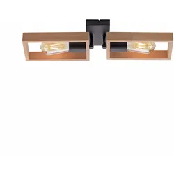 Deckenleuchte Holzleuchte Wohnzimmerlampe Holz natur schwarz 2 Flammig E27
