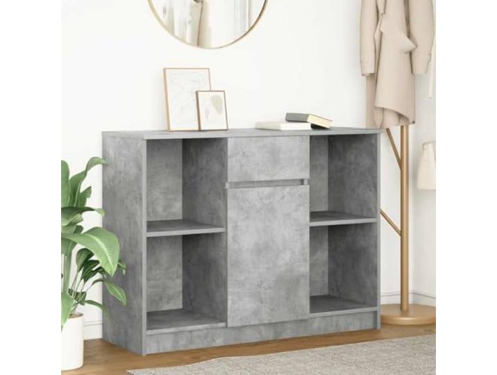 RJPLMFV Anrichte, grau, Beton, 101 x 35 x 76 cm, Holz, Technik 1 Tür, 2 Einlegeböden, 1 Schublade, Montage personalisierbar, Wandbefestigung inklusive