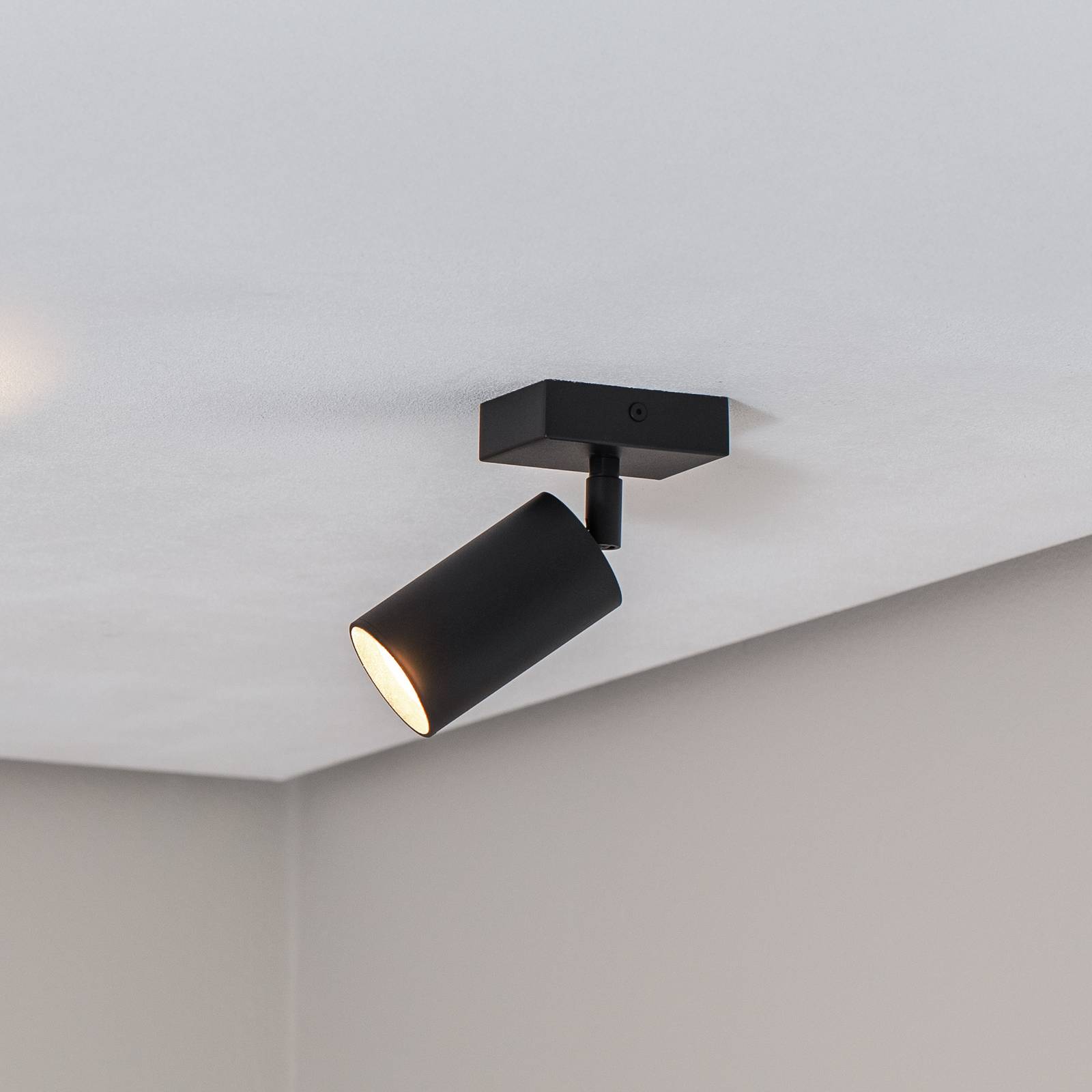 Deckenstrahler Sado schwarz Stahl justierbar 1-flammig eckig Argon, dimmbar, schwarz, für Wohn- / Esszimmer, Metall, Modern, Strahler
