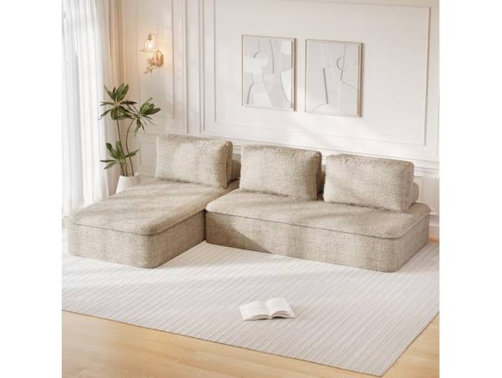 JUMMICO Modulares Sofa,Ecksofa, Keine Montage Erforderlich,300 cm Breit Schlafsofa, vakuumverpackt, mit großer Chaiselongue Chenille‑Stoff Couch Kleines für Wohnung und Wohnzimmer